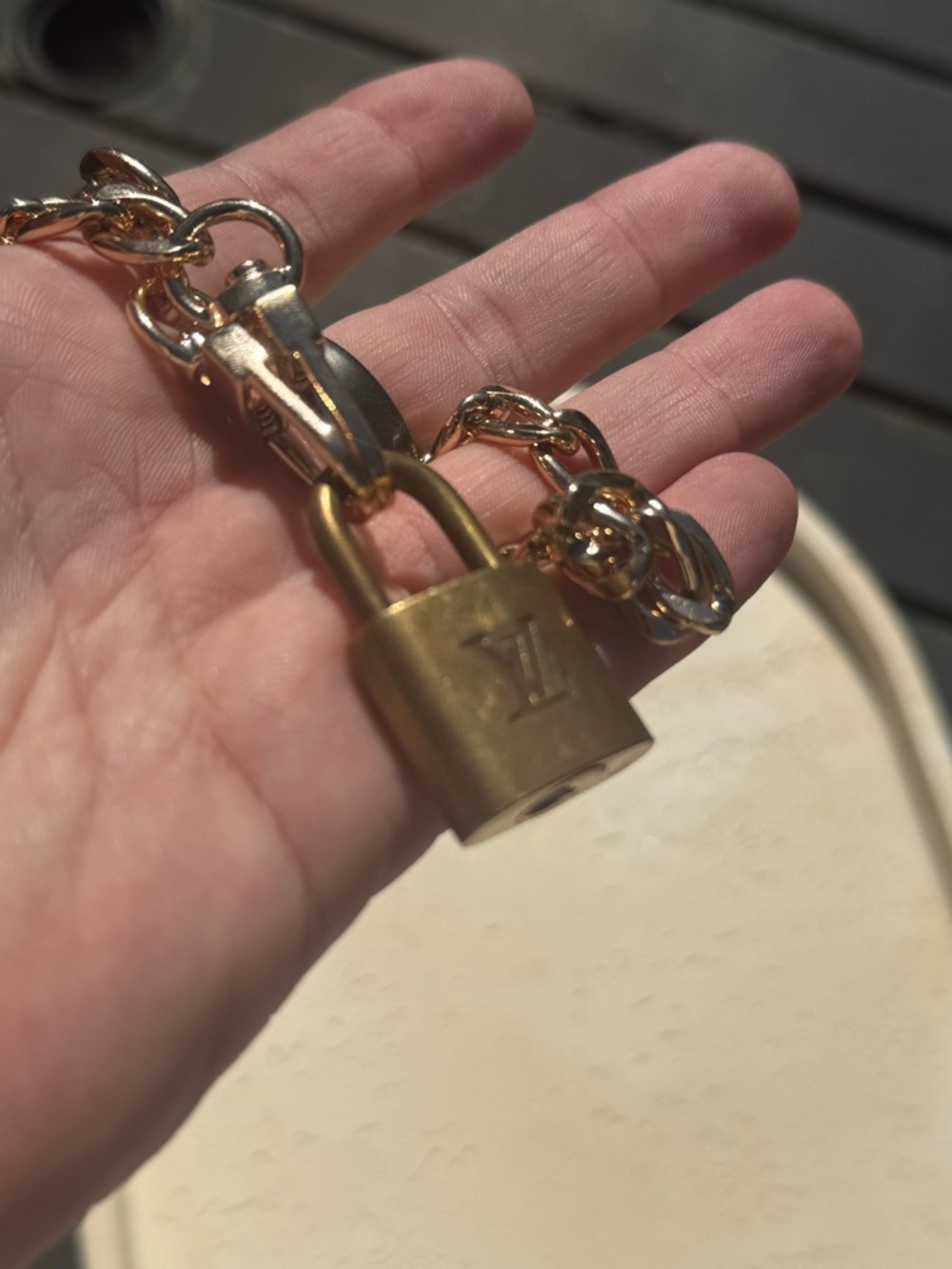 Authentic Louis Vuitton Gold Padlock Necklace (#320) with Non Branded Chain 16” - Picture 12 of 16